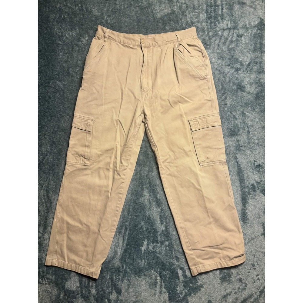 Bugle Boy Authentics Mens 38x32 Tan Cargo Pants Cotton Twill Distressed Vintage